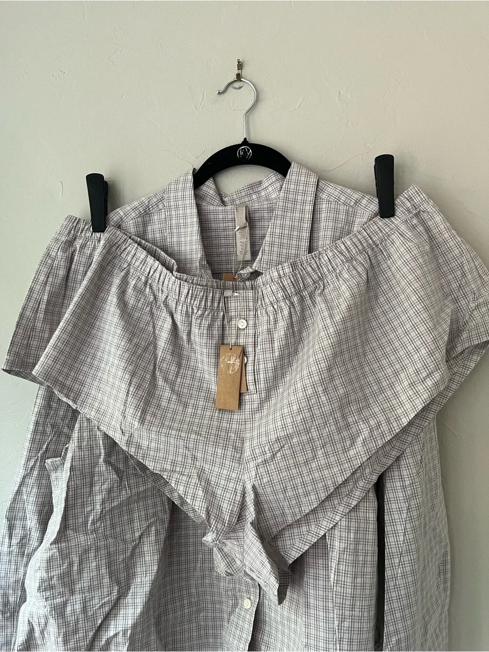 HTF 🩶SKIMS COTTON POPLIN SLEEP MICRO SHORT SET SILVER CHECK 3X